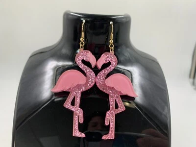 Pendientes colgantes de plástico rosa flamenco DD01B10075 Foto 1 de 4