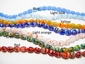 Colorful Millifiori glass rice beads 6x8mm. Multi Color Art glass beads 15.5'' - Picture 1 of 11