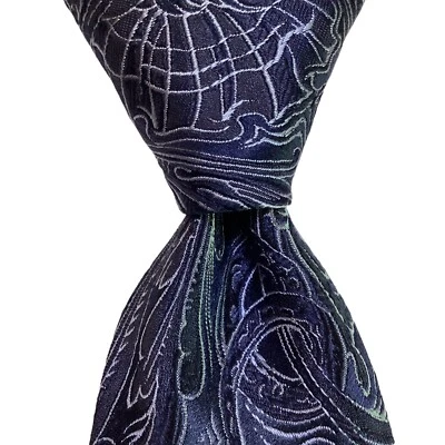 Gravata masculina CLAIBORNE 100% seda magra 59 1/2" designer azul geométrico em excelente estado usado - Imagem 1 de 3