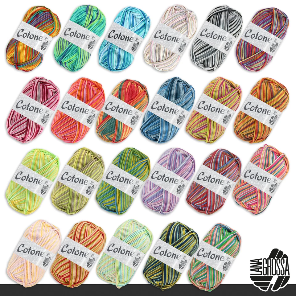 Lana Grossa 50 g Cotone Print Baumwolle Basic-Garn Stricken Häkeln 23 Farben - Bild 1 von 1