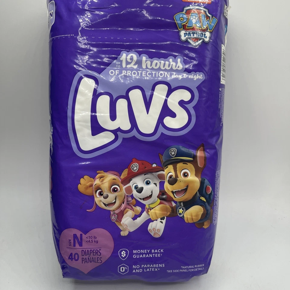Luvs Nickelodeon Paw Patrol Diapers Size N ( 10 lb) 40 Ct Pack 12Hr Protection