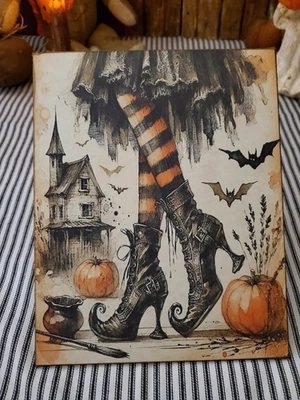 SASSY STEAMPUNK GOTHIC 复古风格万圣节女巫鞋橙色黑色腿标志 — 第 1/4 张图片