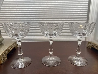 Set Of 3 Fostoria Meadow Rose Vintage Champagne/Sherbet Stems Etched Appx 5 5/8" - Image 1 of 4