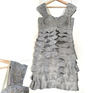 Abito Camille La Vie Shimmer 12 perline fascia a strati formale spalline oro - Foto 1 di 12