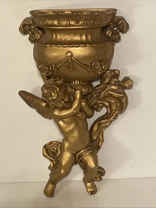Vtg Angel Cherub Gold Ornate Wall Pocket Hanging 1975 Universal Statuary 14” - Picture 1 of 6