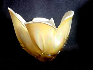 Superb Large Murano Handkerchief Vase - Golden Glass White Lining - Large 25cm - Picture 1 of 21