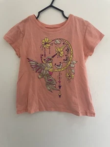 TCP Kid Girl Gold Glitter Hummingbird 100% Cotton Short Sleeve Shirt Peach S 5/6 - Picture 1 of 4