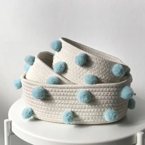 Cotton Rope Knitting With Fur Ball Storage Basket Snacks Keys Basket Sundries FI - Picture 1 of 15