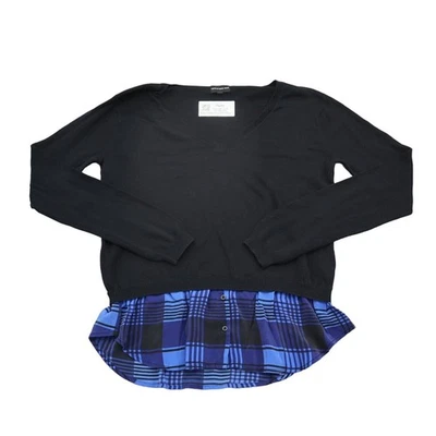 Camisa Central Park West para mujer M negra azul a cuadros manga larga Foto 1 de 4