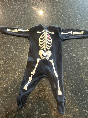 Pijama Footie Antiguo Azul Marino Esqueleto Cremallera Inversa Talla 3-6 Meses Foto 1 de 4