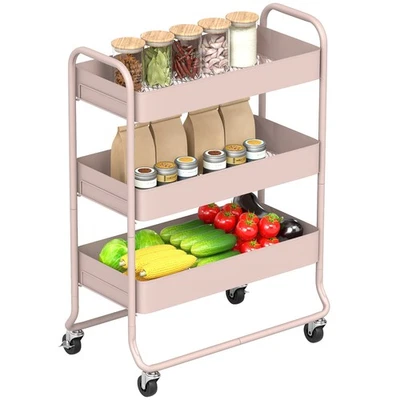 HOMCOM 3-Tier Storage Trolley, Storage Cart with Mesh Backets, Wheels - Image 1 of 4