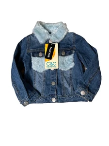 C&C California Mädchen Jeansjacke mit babyblauem Kunstfellkragen 3T Neu mit Etikett - Bild 1 von 6