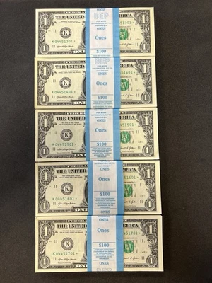 🔥 500 CONSECUTIVE 2021 STAR NOTES -UNC- $1 DALLAS TEXAS (K) - 5 STRAPS - X-RARE - Image 1 of 4