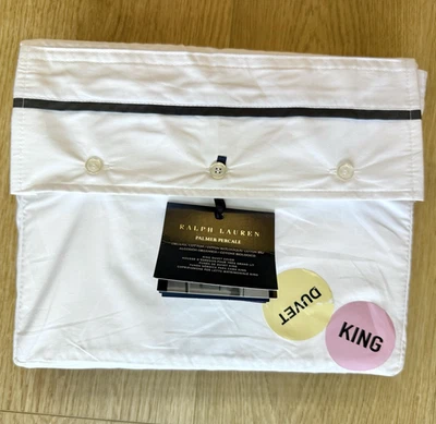 Ralph Lauren NWT Palmer King Sz Percale Duvet Cover White Loft Gray Cotton $450 - Image 1 of 4