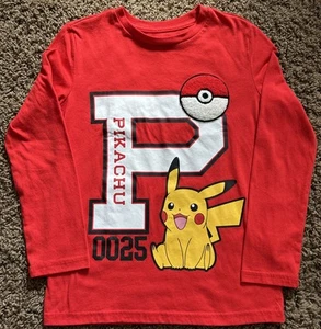 Pokémon Pikachu Long Sleeve Shirt Boys Jumping Beans Size 8 Plush Ball Fuzzy Red - Picture 1 of 5