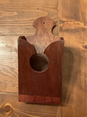Handmade Primitive Wooden Candle Pipe Wall Pocket Holder - Image 1 of 4