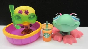 LITTLEST PET SHOP #2356 2357 GLITTER DUCK & SPOTTED FROG POOL FLIPPERS COMPLETE - Picture 1 of 12