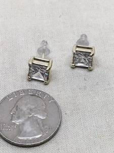 Sterling Silver 7mm Square Cut Crystal Post Earrings 3.7g (6-11) - Picture 1 of 2