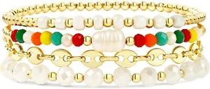  Gold Beaded Bracelet Set Enewton Style Women Plated Gift for Mom Wife Valentine - Picture 1 of 6