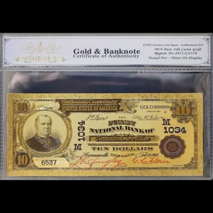 Gold 1902 $10 Ten Dollars Banknote Collectible with Bag & Certificate - Picture 1 of 2