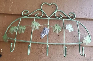 Metal Grapevine Coat Scarf 6 Hooks Hanging Rack Vintage - Picture 1 of 12