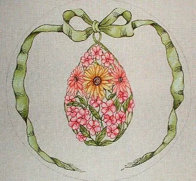 Vintage Floral Pinks & Daisy Egg Hand Painted Needlepoint Canvas Dennis Kyte MZC - Image 1 of 2