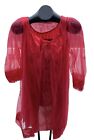Vintage Movie Star Nightgown & Robe Medium Red Short 2 Piece Sheer No Hem