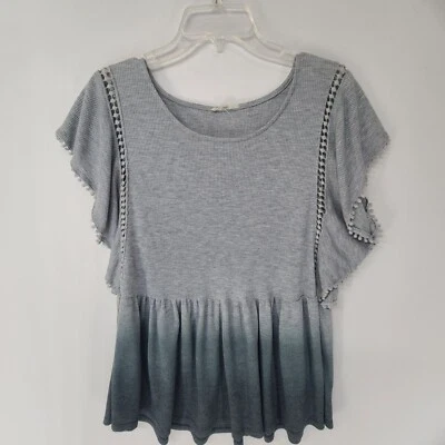 Mystree Women's Pullover Top  ombre Gray waffle knit short Size L casual boho - Image 1 of 4