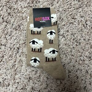 NEW Hot Sox Sheep Womens Socks Sz 9-11 Beige With Cream And Black