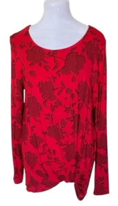 Apt. 9 Red Black Floral  Scoop Neck Twist Detail L/S Top Women's Size M NWT - Picture 1 of 9