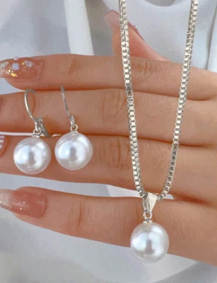 Parure set collana e orecchini  perle finte Donna colore argento elegante - Immagine 1 di 3