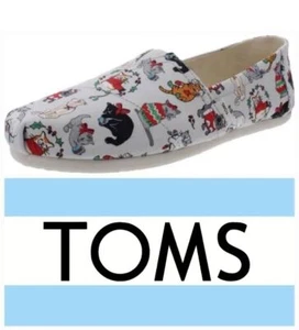 Toms Christmas Holiday Cats Belmont Flats Shoes Gray Women’s Size 7.5 New - Picture 1 of 1