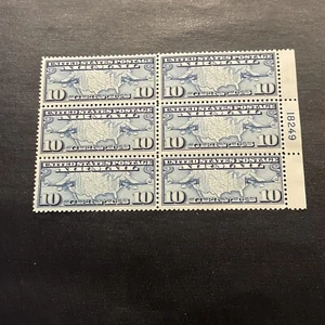 US Airmail Stamp Scott #C7 Mint Light Hinge Plate Block of 6 - Picture 1 of 2