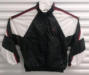 Vtg Nike Windbreaker 90s Jacket Mens XL Black Burgundy White Color Block Lined - Picture 1 of 11