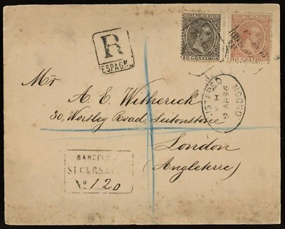 Spain 1896 Registered Cover to England - Image 1 of 3
