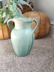 Good Vintage Hand Made Belgian or French art pottery vase green swirls 21cm tall - Picture 1 of 4