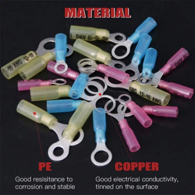 Heat Shrink 10-22AWG Ring Spade Crimp Terminals Electrical Wire Connectors - Image 1 of 4