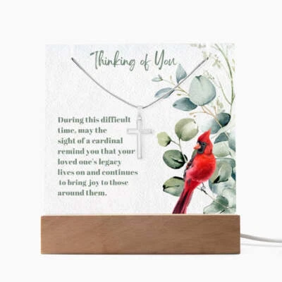 Cardinal Remembrance  Cross Necklace and Acrylic Memorial Plaque - Imagem 1 de 4