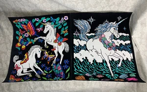 (2) Vintage 80's/90's Fuzzy Poster Western Graphics Unicorns Unframed (K1) - Picture 1 of 9