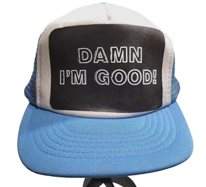 DAMN I AM GOOD Vintage Truckermütze Schaumstoff Netz Druckknopflasche hellblau tolle Form - Bild 1 von 23
