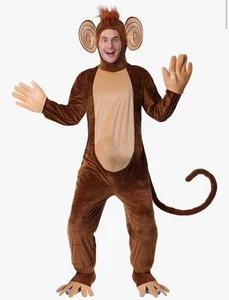 Adult M Funky Monkey Costume Hooded Jumpsuit w/ Attached Hands And Feet ( Read ) - Picture 1 of 10