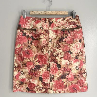 W By Worth Leather Mini Skirt Zip Pockets Pink Floral Size 2 NWT 29 Waist *note - Image 1 of 4