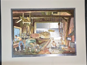 Goldfolienradierung "Old Boat Works" Lionel Barrymore signiert 10" x 8" 1940er - Bild 1 von 10