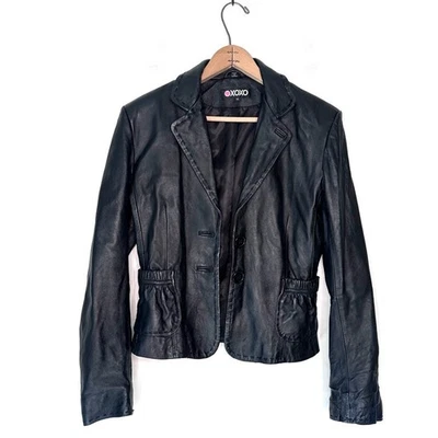 XOXO Women's Black Fitted Leather Blazer Jacket 2 Button Closure Size Medium - Image 1 of 4
