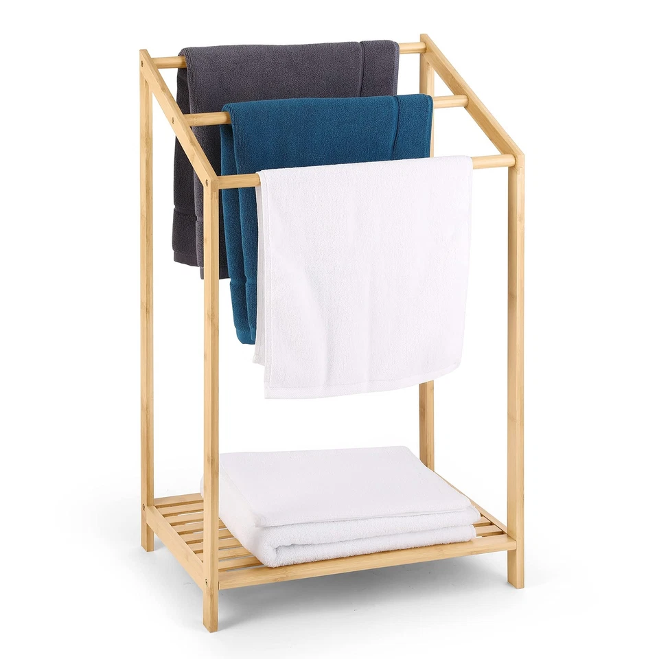 Hynawin Bamboo 3 Tier Towel Rack for Bathrooms With Storage Shelf- Standing