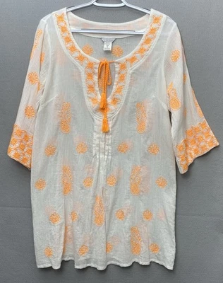 Traje de baño Trina Turk Playa Del Rey túnica encubrimiento talla mediana blanco naranja gasa Foto 1 de 4