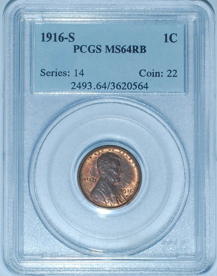 1916 S PCGS MS64RB Red and Brown Lincoln Wheat Cent - Image 1 of 2