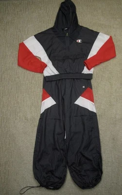 Champion Track Suit Men Small Black Red Color Block Windbreaker Mesh Anorak - Image 1 of 4