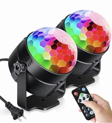 NEW! Luditek 2-Pack Sound Activated Party Lights Disco Ball DJ Strobe w. Remotes - Image 1 of 3