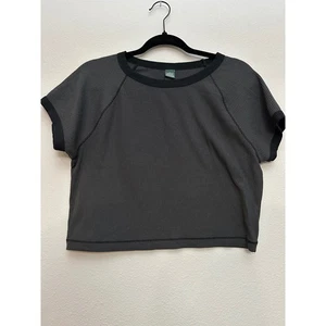Wild Fable Womens XL Gray Cropped Ribbed Knit Raglan Sleeve T-Shirt Top - Picture 1 of 6